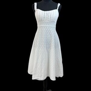 Eyelet Fit & Flare Sundress Dress Size 4 White Coquette Milkmaid Feminine